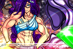 Size: 1920x1280 | Tagged: safe, artist:zecrus-chan, imported from derpibooru, rarity, human, abs, female, glasses, humanized, midriff, muscles, muscular female, ripped rarity, solo