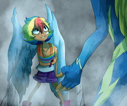 Size: 3600x3000 | Tagged: safe, artist:frostiwars, imported from derpibooru, rainbow dash, human, clothes, duo, female, humanized, uniform, winged humanization, wings, wonderbolts uniform