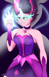 Size: 2500x3958 | Tagged: safe, alternate version, artist:film77asq, imported from derpibooru, sci-twi, twilight sparkle, human, equestria girls, female, glowing hands, grin, magic, midnight sparkle, smiling, solo