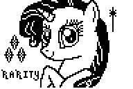 Size: 192x128 | Tagged: safe, artist:herrlupfa, imported from derpibooru, rarity, unicorn, black and white, female, grayscale, looking at you, mare, monochrome, picture for breezies, pixel art, reddit, simple background, solo, sparkles, white background