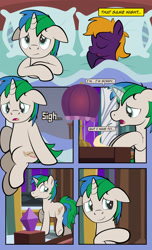 Size: 1920x3168 | Tagged: safe, artist:alexdti, imported from derpibooru, oc, oc only, oc:purple creativity, oc:star logic, pegasus, pony, unicorn, comic:quest for friendship, bed, butt, comic, crying, dialogue, duo, duo male and female, ears back, eyes closed, female, glowing, glowing horn, high res, hooves, horn, indoors, looking back, lying down, male, mare, narrowed eyes, on back, on bed, on side, open mouth, pegasus oc, pillow, plot, raised hoof, raised leg, sleeping, smiling, speech bubble, stallion, tail, tears of joy, teary eyes, two toned mane, two toned tail, underhoof, unicorn oc