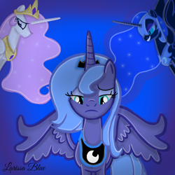 Size: 1000x1000 | Tagged: safe, artist:mlplary6, imported from derpibooru, nightmare moon, princess celestia, princess luna, alicorn, pony, female, mare, pink-mane celestia, s1 luna, siblings, sisters, unhappy, young luna