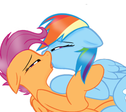 Size: 900x800 | Tagged: safe, artist:taeko, imported from derpibooru, rainbow dash, scootaloo, pegasus, pony, base used, duo, eyelashes, female, floppy ears, folded wings, french kiss, kissing, lesbian, lidded eyes, looking at each other, looking at someone, lying down, lying on top of someone, mare, older, older scootaloo, raised hoof, scootadash, shiny mane, shipping, simple background, transparent background, wings