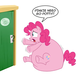 Size: 1024x1024 | Tagged: safe, artist:diablo2000, imported from derpibooru, pinkie pie, earth pony, pony, bathroom, fat, immobile, obese, piggy pie, potty emergency, potty time, pudgy pie, simple background, solo, too fat to move, white background