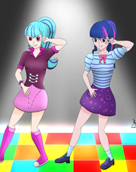 Size: 2313x2918 | Tagged: safe, artist:film77asq, imported from derpibooru, sci-twi, sonata dusk, twilight sparkle, human, equestria girls, dancing, duo, female, human coloration