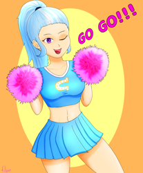 Size: 2520x3044 | Tagged: safe, artist:film77asq, imported from derpibooru, trixie, human, cheerleader, clothes, female, humanized, midriff, pom pom, skirt, solo