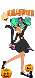 Size: 1106x2459 | Tagged: safe, artist:mapleb, imported from derpibooru, oc, oc only, oc:baja blast, cat, human, belt, cat ears, clothes, commission, costume, face paint, female, flats, grin, halloween, halloween costume, holiday, humanized, humanized oc, jack-o-lantern, pumpkin, shirt, shoes, simple background, skirt, smiling, solo, transparent background