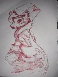 Size: 3060x4080 | Tagged: safe, artist:joey012, imported from derpibooru, derpy hooves, pegasus, bag on head, female, ink, ink drawing, looking at you, mare, mlp fim's twelfth anniversary, monochrome, nightmare night, pencil drawing, traditional art