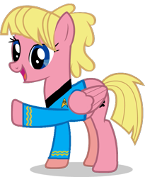 Size: 515x627 | Tagged: safe, artist:sweetie-bloom, imported from derpibooru, oc, oc only, oc:sweetie bloom, clothes, cute, ocbetes, simple background, solo, star trek, star trek (tos), transparent background, uniform