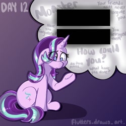 Size: 1080x1080 | Tagged: safe, artist:flutterpawss, imported from derpibooru, starlight glimmer, pony, unicorn, equal cutie mark, equal sign, female, guilty, inktober 2022, remorse, sad, solo