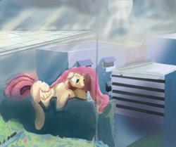 Size: 2681x2237 | Tagged: safe, artist:mrabrickwall, imported from derpibooru, fluttershy, pegasus, pony, building, female, lying down, mare, prone, solo, wings