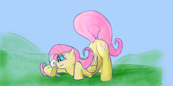 Size: 1366x685 | Tagged: safe, alternate version, artist:mrabrickwall, imported from derpibooru, angel bunny, fluttershy, pegasus, pony, rabbit, animal, face down ass up