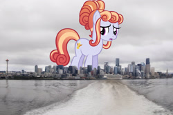 Size: 2840x1894 | Tagged: safe, artist:ironm17, artist:jaredking779, imported from derpibooru, amber laurel, crystal pony, earth pony, pony, background pony, female, giant pony, giant/macro earth pony, giantess, high res, highrise ponies, irl, macro, mare, mega giant, photo, ponies in real life, seattle, solo, washington
