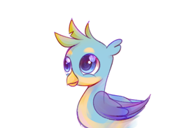 Size: 958x700 | Tagged: source needed, safe, artist:dawning silent, imported from derpibooru, gallus, griffon, season 8, adorable face, big eyes, childhood, colorful, cute, delighted, ear fluff, eye reflection, folded wings, gradient wings, happy, looking at someone, lovely, male, reflection, simple background, solo, teenager, white background, wings, younger