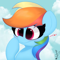 Size: 3000x3000 | Tagged: safe, artist:daftramms, imported from derpibooru, rainbow dash, pegasus, pony, cute, fanart, g4, sky, solo