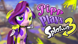 Size: 1920x1080 | Tagged: safe, artist:pika-robo, imported from derpibooru, pipp petals, pegasus, pony, series:pipp plays, 3d, covered in ink, fake thumbnail, female, frown, g4, g5, g5 to g4, gamer pipp, gaming headset, generation leap, headset, ink, let's play, mare, messy, messy mane, pipp petals is not amused, raised eyebrow, source filmmaker, splatoon, splatoon 3, unamused, youtube thumbnail