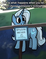 Size: 540x682 | Tagged: safe, artist:nonnyanon, imported from derpibooru, trixie, pony, unicorn, meme, ponified meme, sign, smiling, solo