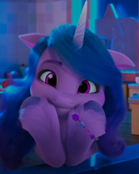 Size: 918x1147 | Tagged: safe, imported from derpibooru, screencap, izzy moonbow, pony, unicorn, spoiler:g5, spoiler:my little pony: make your mark, spoiler:my little pony: make your mark chapter 2, spoiler:myms01e06, bracelet, cute, female, floppy ears, friendship bracelet, g5, hoof on chin, izzybetes, jewelry, looking at you, mare, my little pony: make your mark, my little pony: make your mark chapter 2, raised hoof, raised hooves, solo, the traditional unicorn sleep-over