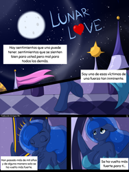 Size: 1480x1971 | Tagged: safe, artist:suirano, derpibooru exclusive, edit, editor:enrique zx, imported from derpibooru, princess luna, alicorn, anthro, unguligrade anthro, comic:lunar love, big breasts, breasts, busty princess luna, cleavage, comic, female, implied incest, implied lesbian, implied princess celestia, implied princest, implied shipping, night, sexy, solo, spanish, spanish text, stupid sexy princess luna, translation, translator:enrique zx