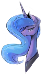 Size: 420x738 | Tagged: safe, artist:maren, imported from derpibooru, princess luna, alicorn, pony, 2014, bust, doodle, female, lidded eyes, mare, old art, portrait, simple background, solo, white background