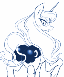 Size: 2000x2400 | Tagged: safe, artist:maren, imported from derpibooru, princess luna, alicorn, pony, 2014, butt, dock, doodle, female, high res, looking back, mare, moonbutt, old art, plot, raised hoof, shiny, solo, tail