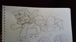 Size: 2080x1170 | Tagged: safe, artist:maren, imported from derpibooru, princess luna, alicorn, pony, moonstuck, 2017, cartographer's cap, doodle, female, filly, hat, old art, running, solo, style emulation, traditional art, wide eyes, woona, woonoggles, younger