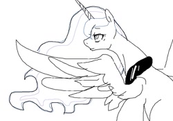 Size: 903x629 | Tagged: safe, artist:maren, imported from derpibooru, princess luna, alicorn, pony, 2017, doodle, female, mare, old art, sitting, solo, spread wings, tired, unamused, wings