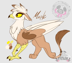 Size: 1024x903 | Tagged: safe, artist:bloody-pink, imported from derpibooru, oc, oc:maple, griffon, female, gray background, simple background, solo, watermark