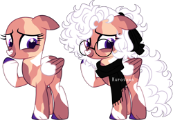 Size: 3068x2138 | Tagged: safe, artist:kurosawakuro, imported from derpibooru, oc, oc only, pegasus, pony, bald, base used, clothes, coat markings, colored hooves, colored wings, facial markings, female, floppy ears, folded wings, glasses, grin, mare, multicolored wings, nervous, nervous grin, pegasus oc, purple eyes, raised hoof, scarf, simple background, smiling, snip (coat marking), solo, transparent background, wings