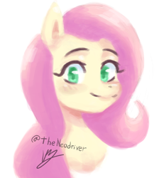 Size: 640x713 | Tagged: safe, artist:theneodriver, imported from derpibooru, fluttershy, bust, colored ears, colored pupils, female, mare, portrait, reddit, shiny mane, signature, solo