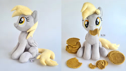 Size: 2662x1500 | Tagged: safe, artist:meplushyou, imported from derpibooru, derpy hooves, pegasus, pony, cute, derpabetes, female, food, irl, mare, photo, plushie, solo, waffle