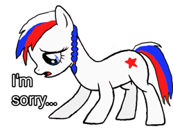 Size: 1253x949 | Tagged: safe, artist:lekonar13, edit, imported from derpibooru, oc, oc only, oc:marussia, earth pony, pony, apology, comments locked down, current events, nation ponies, politics, ponified, russia, sad, simple background, solo, transparent background