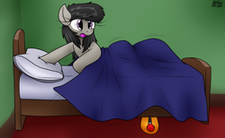 Size: 2286x1410 | Tagged: safe, artist:the-furry-railfan, imported from derpibooru, octavia melody, earth pony, air tank, bed, bedroom, messy mane, panic, pillow, sleepy, this will end in balloons, waking up