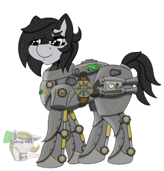 Size: 1150x1200 | Tagged: safe, alternate version, artist:gray star, imported from derpibooru, oc, oc only, pony, armor, commission, hydraulics, power armor, simple background, solo, steampunk, transparent background