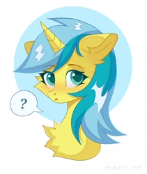 Size: 1593x1889 | Tagged: safe, artist:belkaart0w0, imported from derpibooru, lemony gem, pony, unicorn, blushing, chest fluff, cute, female, mare, question mark, solo