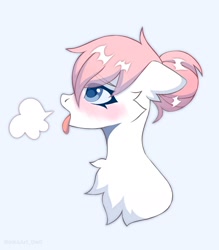 Size: 1608x1834 | Tagged: safe, artist:belkaart0w0, imported from derpibooru, nurse redheart, earth pony, pony, ahegao, blue background, blushing, chest fluff, cute, exhausted, female, mare, open mouth, sign, simple background, solo, tongue out