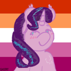 Size: 2000x2000 | Tagged: safe, artist:shiiiny, imported from derpibooru, starlight glimmer, pony, unicorn, blushing, bust, chest fluff, ear fluff, female, g4, headcanon, icon, lesbian pride flag, mare, pride, pride flag, sexuality headcanon, solo