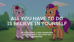 Size: 1920x1080 | Tagged: safe, edit, edited screencap, editor:quoterific, imported from derpibooru, screencap, sunny starscout, earth pony, pony, spoiler:g5, spoiler:my little pony: tell your tale, spoiler:tyts01e16, dahlia, g5, my little pony: tell your tale, neighfever