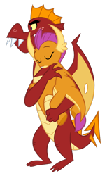 Size: 600x1000 | Tagged: safe, artist:queencold, imported from derpibooru, garble, smolder, dragon, brother and sister, carrying, cute, dragoness, duo, eyes closed, female, male, overprotective, siblings, simple background, sleeping, smolderbetes, transparent background