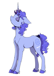 Size: 1047x1467 | Tagged: safe, artist:paskanaakka, derpibooru exclusive, imported from derpibooru, oc, oc only, oc:midnight dew, pony, unicorn, chest fluff, colored hooves, eyes closed, eyeshadow, female, floppy ears, horn, makeup, mare, simple background, solo, tail, tail wrap, transparent background, unshorn fetlocks
