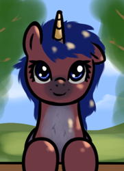 Size: 284x392 | Tagged: safe, artist:neuro, oc, oc only, pony, unicorn, colored horn, female, horn, looking at you, mare, pale belly, solo