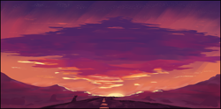 Size: 1920x949 | Tagged: safe, artist:shepardinthesky, imported from derpibooru, twilight sparkle, road, scenery, scenery focus, solo, sunset