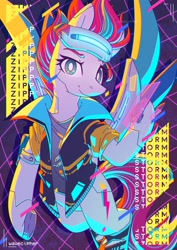 Size: 2480x3508 | Tagged: safe, artist:wavecipher, imported from derpibooru, zipp storm, pegasus, pony, clothes, cyberpunk 2077, detective zipp, female, g5, looking at you, mare, rad-visor, solo