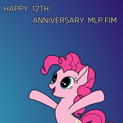 Size: 3072x3072 | Tagged: safe, artist:deni-liandi, imported from derpibooru, pinkie pie, earth pony, pony, gradient background, happy, mlp fim's twelfth anniversary, smiling, solo