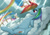 Size: 3508x2480 | Tagged: safe, artist:neoshrek, imported from derpibooru, rainbow dash, pegasus, pony, belly, belly button, cloud, female, lying down, rainbow, sky, solo