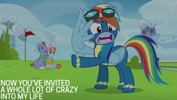 Size: 1920x1080 | Tagged: safe, edit, edited screencap, editor:quoterific, imported from derpibooru, screencap, bow hothoof, rainbow dash, windy whistles, pegasus, pony, parental glideance, angry, clothes, female, grin, male, mare, open mouth, rainbow dash is not amused, rainbow dash's parents, smiling, spread wings, stallion, trio, unamused, uniform, wing hands, wings, wonderbolts uniform