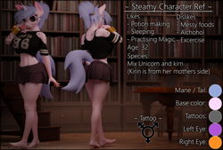 Size: 3840x2600 | Tagged: safe, artist:steamyart, imported from derpibooru, oc, oc only, oc:steamy, anthro, 3d, bookshelf, futa, futa oc, glasses, intersex, multiple angles, reference sheet, solo, text