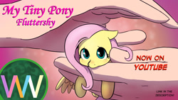 Size: 1280x720 | Tagged: safe, artist:doublewbrothers, imported from derpibooru, fluttershy, human, pegasus, pony, 2021, cute, hand, human on pony petting, in goliath's palm, micro, my tiny pony, old art, petting, shyabetes, size difference, youtube thumbnail