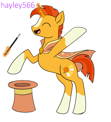 Size: 2313x2562 | Tagged: safe, artist:hayley566, imported from derpibooru, sunburst, pony, unicorn, series:redemptiverse, alternate hairstyle, alternate universe, cape, clothes, glowing, glowing horn, hat, horn, magician, male, role reversal, simple background, solo, top hat, transparent background, wand