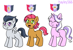 Size: 2240x1528 | Tagged: safe, artist:hayley566, imported from derpibooru, babs seed, diamond tiara, rumble, earth pony, pegasus, pony, unicorn, series:redemptiverse, alternate universe, female, male, race swap, simple background, smiling, transparent background, trio